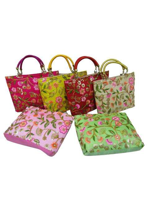 Purple Pink Royal Floral Traditional Design Potli Bag Return Gifts for Women Bulk Wedding Favors Potli Purse