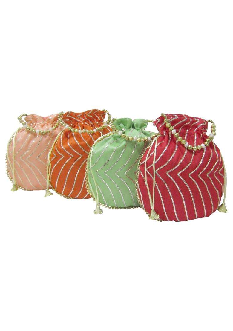 Purple Pink Lehriya Pattern Potli Bags for Wedding Return Gifts for Women in Bulk - Indya
