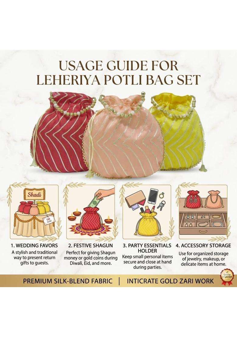 Purple Pink Lehriya Pattern Potli Bags for Wedding Return Gifts for Women in Bulk - Indya