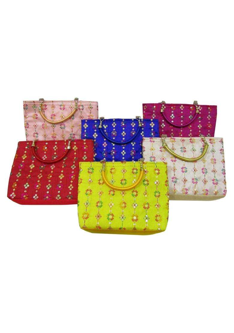 Purple Pink Ethnic Traditional Embroidery Potli Bags for Return Gifts for Women Bulk Menhadi Haldi Sangeet - Indya