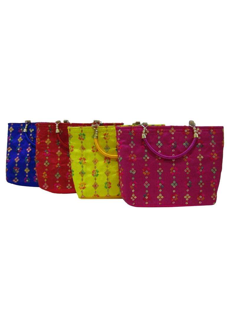 Purple Pink Ethnic Traditional Embroidery Potli Bags for Return Gifts for Women Bulk Menhadi Haldi Sangeet - Indya