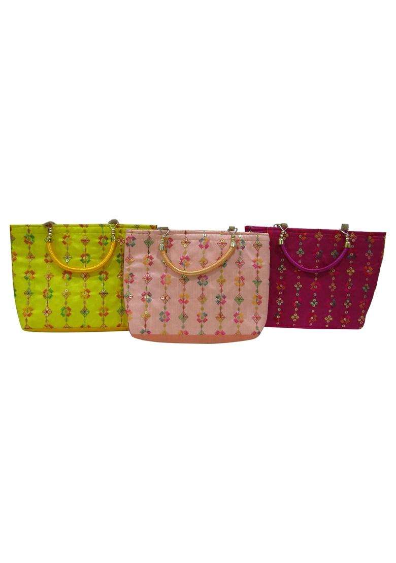 Purple Pink Ethnic Traditional Embroidery Potli Bags for Return Gifts for Women Bulk Menhadi Haldi Sangeet - Indya