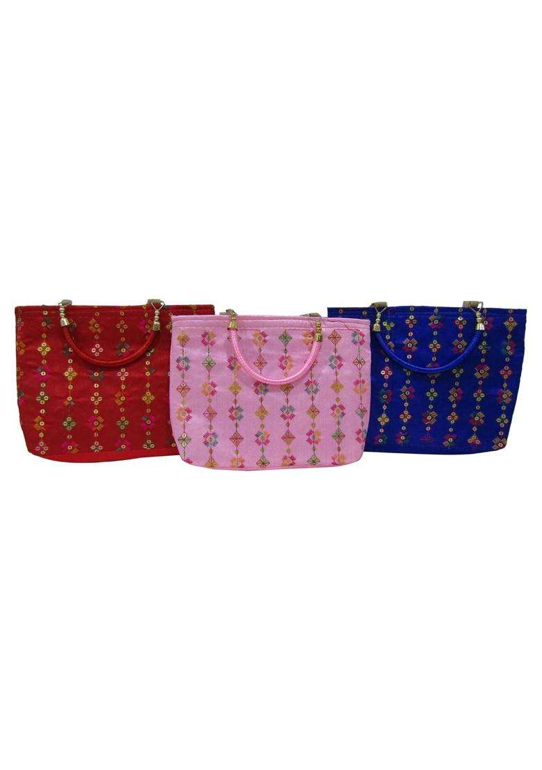 Purple Pink Ethnic Traditional Embroidery Potli Bags for Return Gifts for Women Bulk Menhadi Haldi Sangeet - Indya