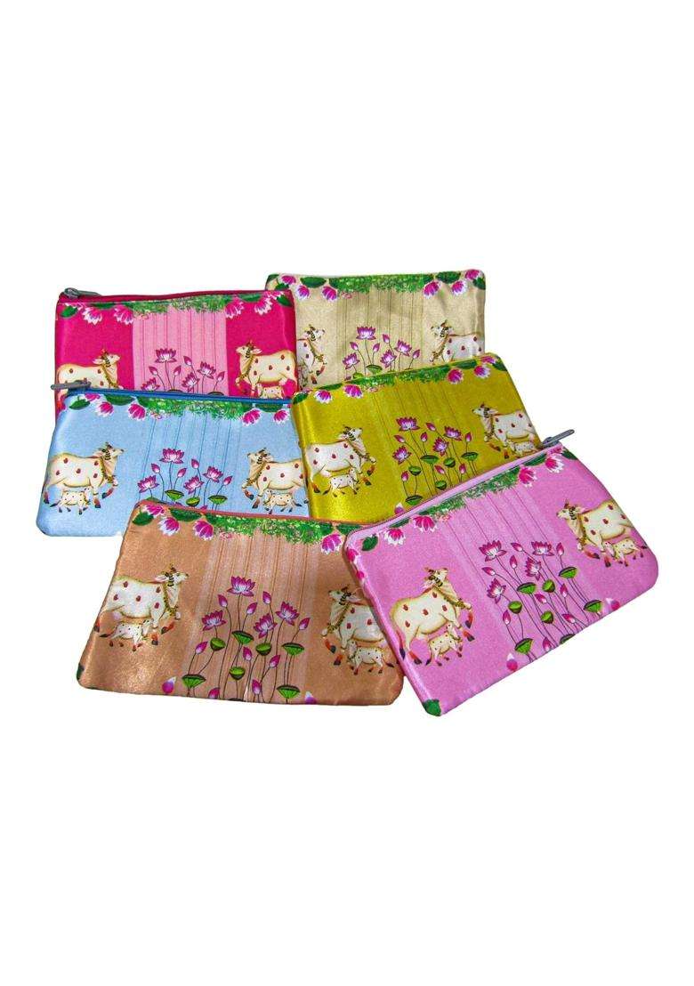 Purple Pink Pichwai Cow Printed Pouch Potli Bag Return Gifts for Women Bulk Wedding Favors Potli Purse - Indya