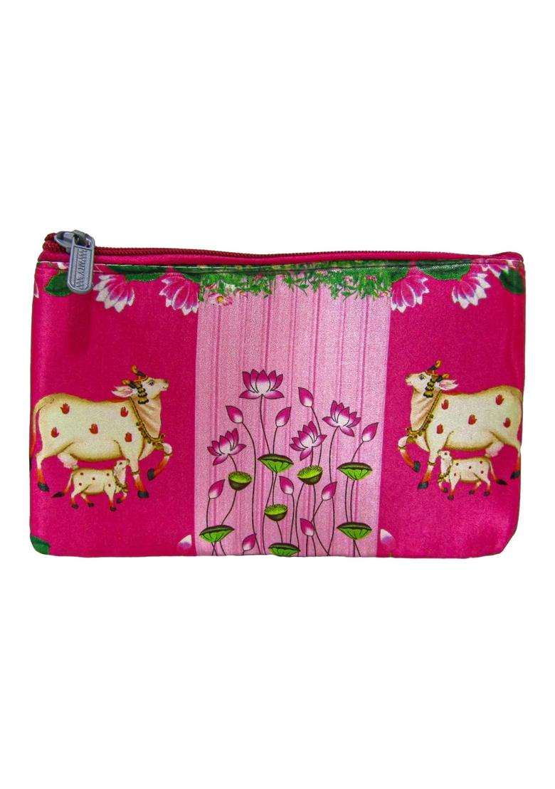 Purple Pink Pichwai Cow Printed Pouch Potli Bag Return Gifts for Women Bulk Wedding Favors Potli Purse - Indya