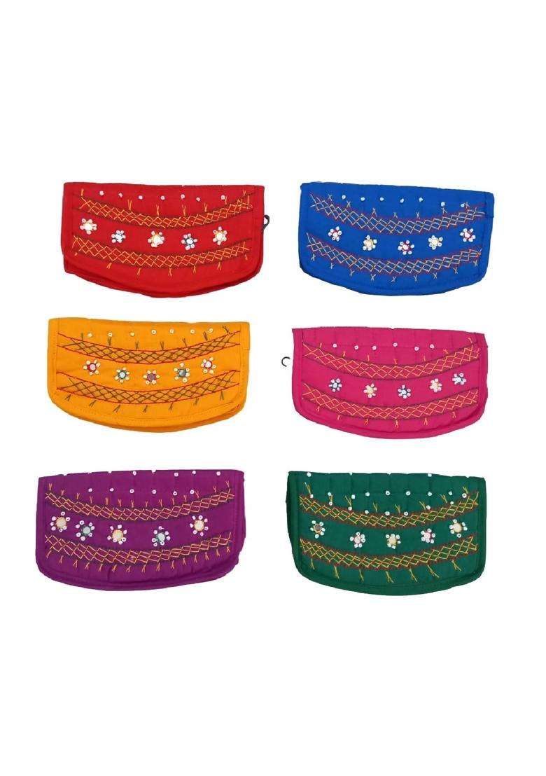 Srishopify Handicrafts Purple Handmade Cotton Embroidery Purse Girls Clutches Ladies Wallets Lakshmi Pooja - Indya