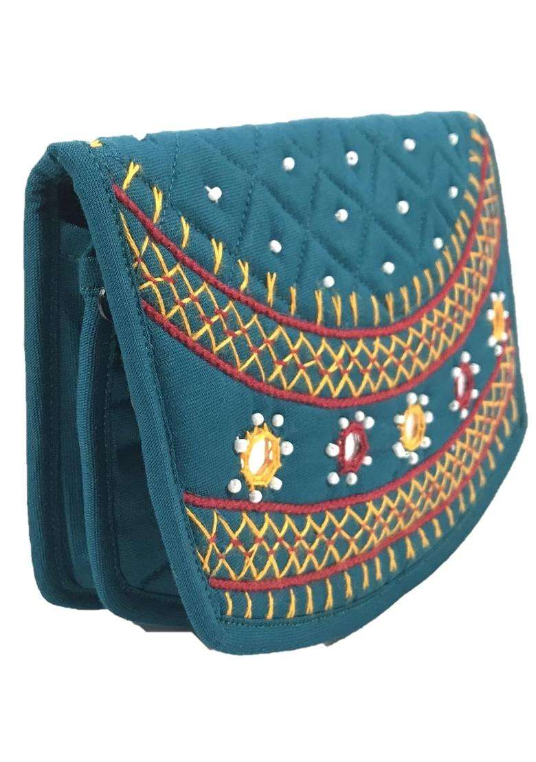 Srishopify Handicrafts Purple Handmade Cotton Embroidery Purse Girls Clutches Ladies Wallets Lakshmi Pooja - Indya