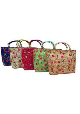 Purple Pink Ethnic Flower Embroidery Potli Bags for Return Gifts for Women Bulk Menhadi Haldi Sangeet