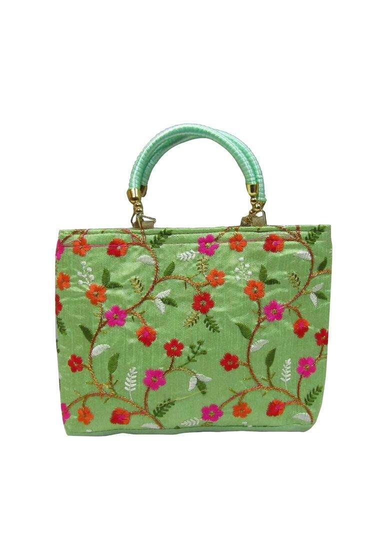 Purple Pink Ethnic Flower Embroidery Potli Bags for Return Gifts for Women Bulk Menhadi Haldi Sangeet - Indya