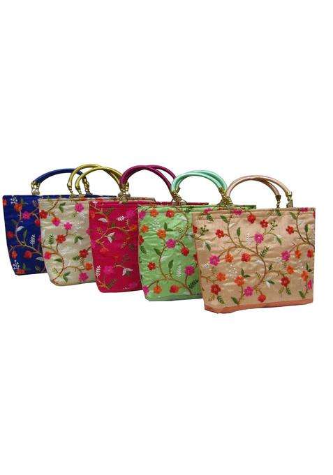 Purple Pink Ethnic Flower Embroidery Potli Bags for Return Gifts for Women Bulk Menhadi Haldi Sangeet