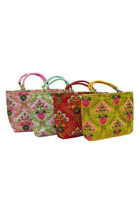 Purple Pink Vintage Floral Embroidery Potli Bags for Return Gifts for Women Bulk Menhadi Haldi Sangeet
