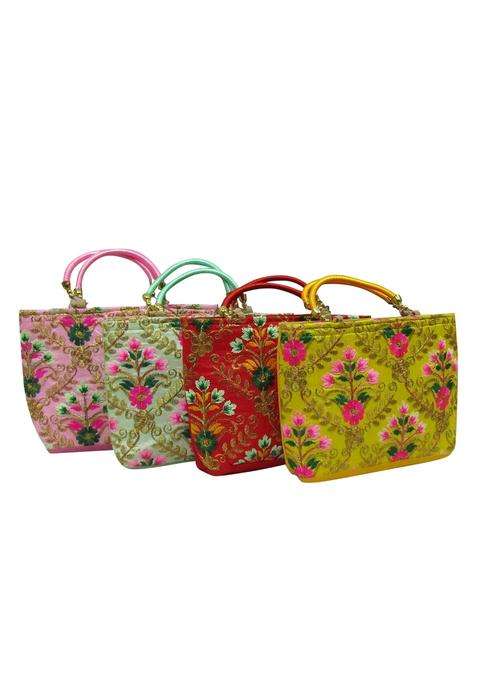 Purple Pink Vintage Floral Embroidery Potli Bags for Return Gifts for Women Bulk Menhadi Haldi Sangeet