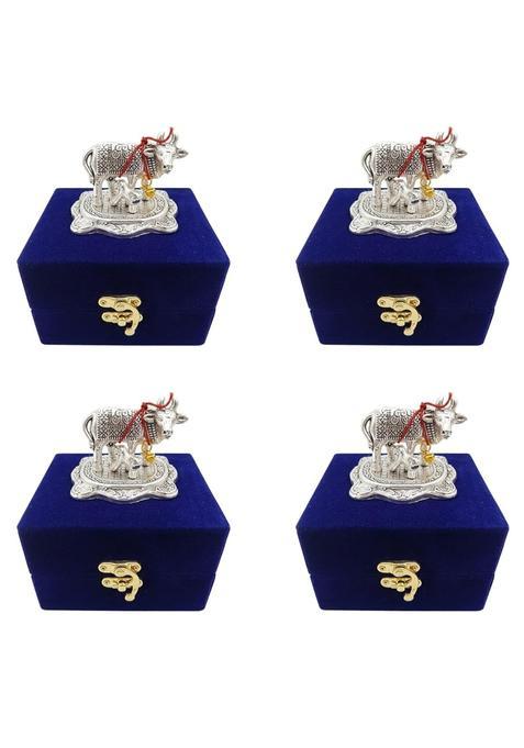 Saugat Traders Bulk Return Gifts for Pooja Kamdhenu Cow and Calf Statue with Gift Box for Puja Pack of 4