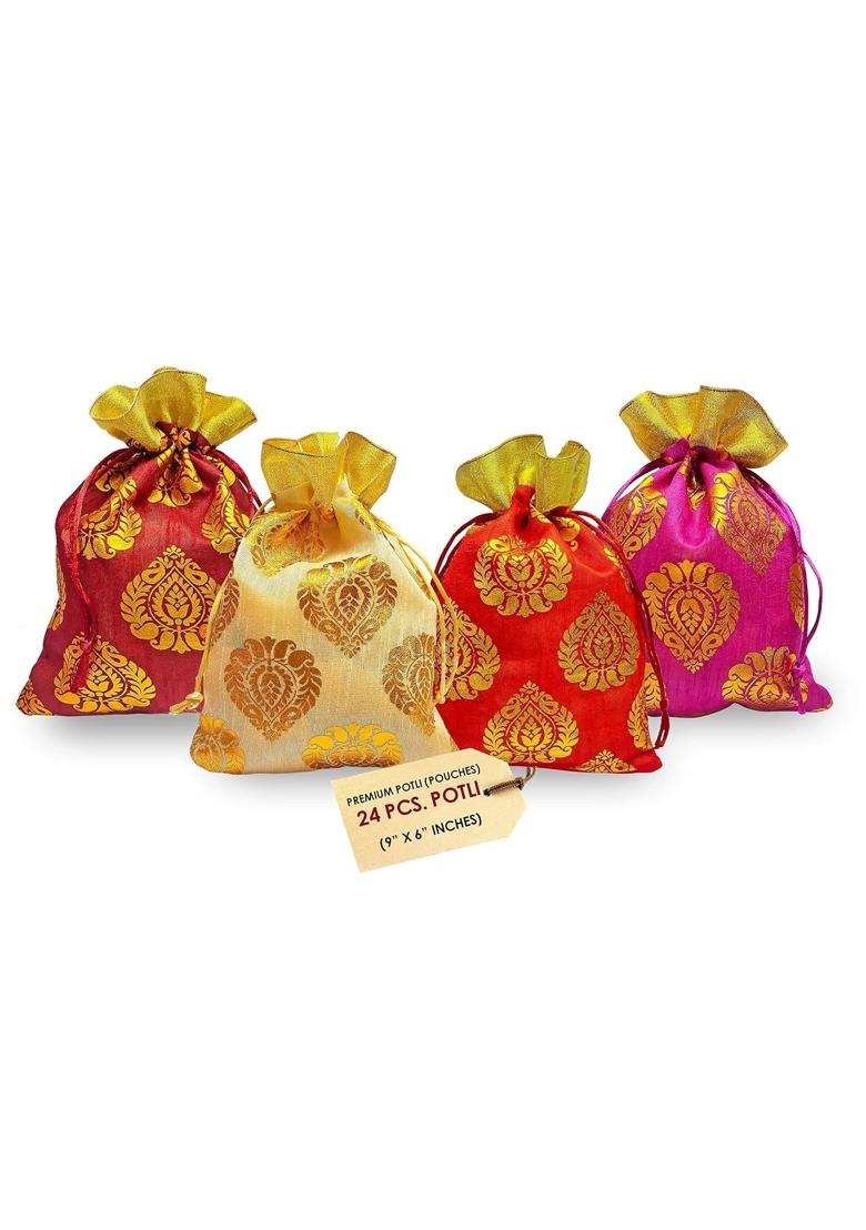 Satvik Ambi Potli Big Size Designer Potli Dry Fruit Diwali Gift Packaging Bag Handmade Premium Set of 24 - Indya