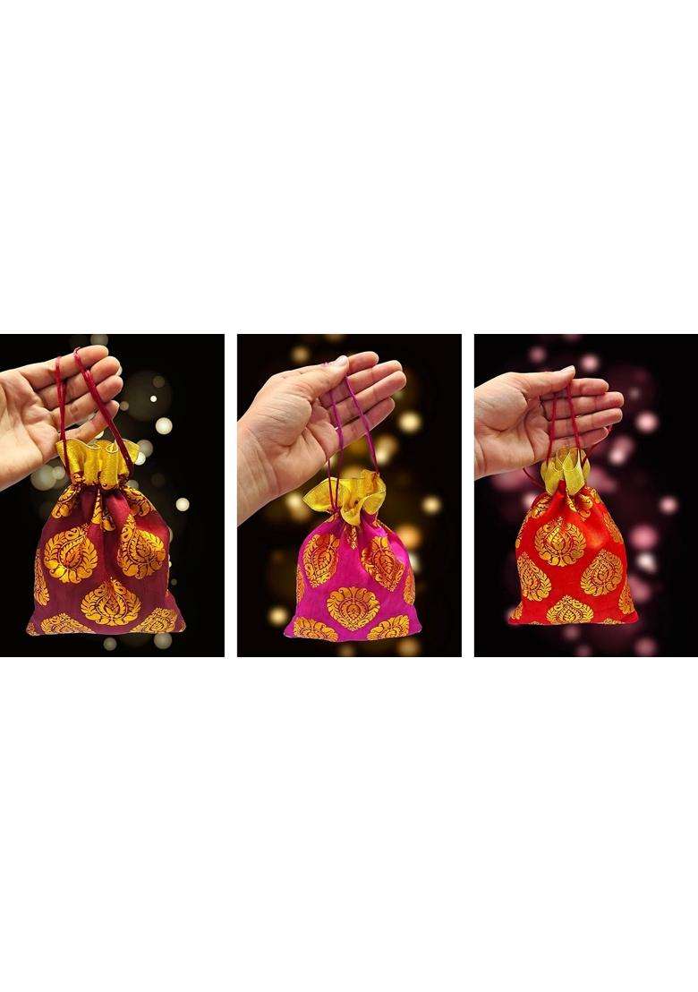 Satvik Ambi Potli Big Size Designer Potli Dry Fruit Diwali Gift Packaging Bag Handmade Premium Set of 24 - Indya