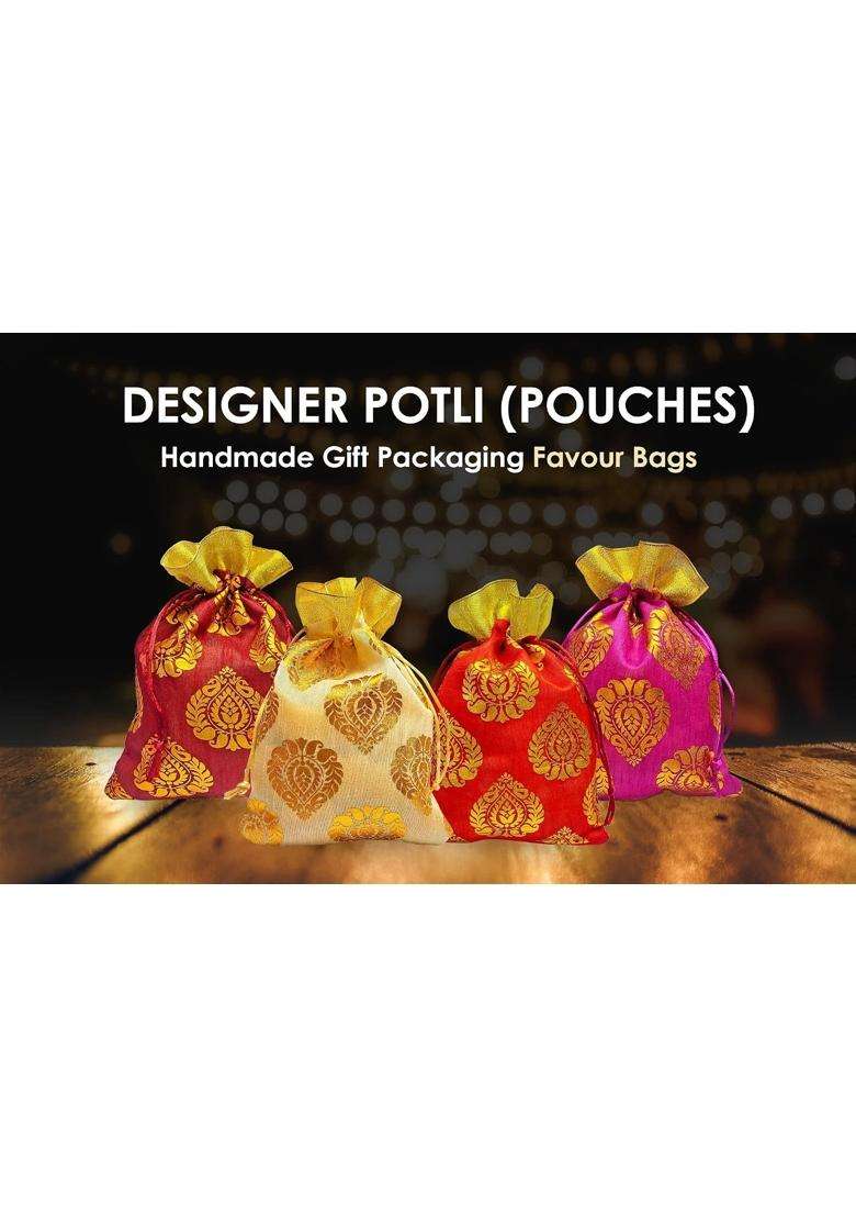 Satvik Ambi Potli Big Size Designer Potli Dry Fruit Diwali Gift Packaging Bag Handmade Premium Set of 24 - Indya