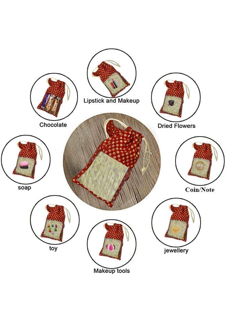 Natali Traders Multicolour Return Gift Bags Potlis for Wedding Party Velvet Potli Bags Set Pack of 6 - Indya