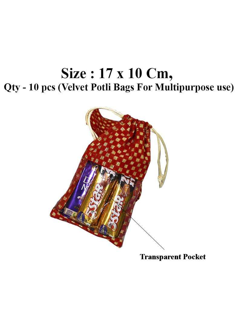 Natali Traders Multicolour Return Gift Bags Potlis for Wedding Party Velvet Potli Bags Set Pack of 6 - Indya