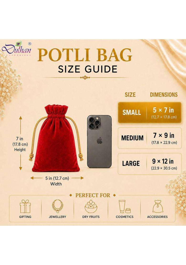Dulhan DLC Velvet Potli Bags for Return Gifts Inch Pouch for Wedding Gifts Women Jwellery Handbag Set of 25 - Indya
