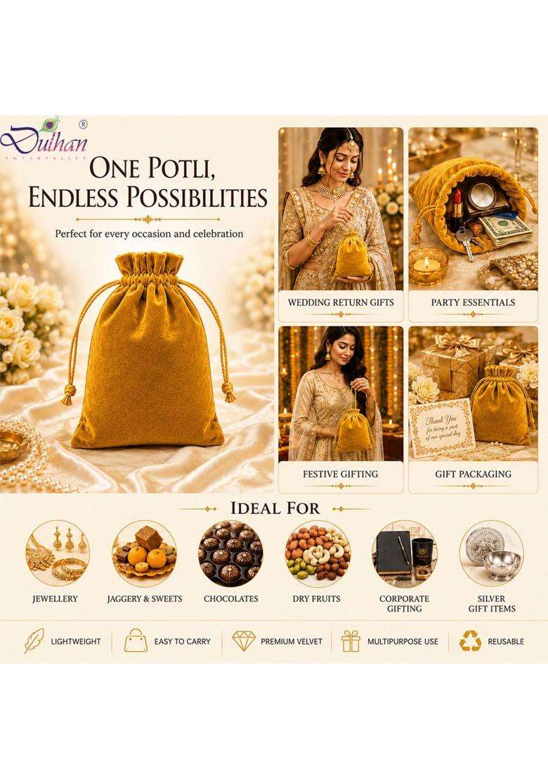 Dulhan DLC Velvet Potli Bags for Return Gifts Inch Pouch for Wedding Gifts Women Jwellery Handbag Set of 25 - Indya