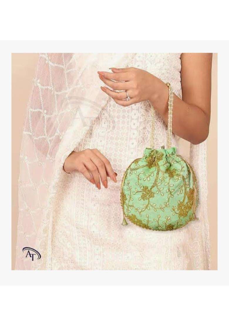 AT Ankit Traders Embroidered Floral Design Potli Bag with Moti Handle Pack of 12 - Indya