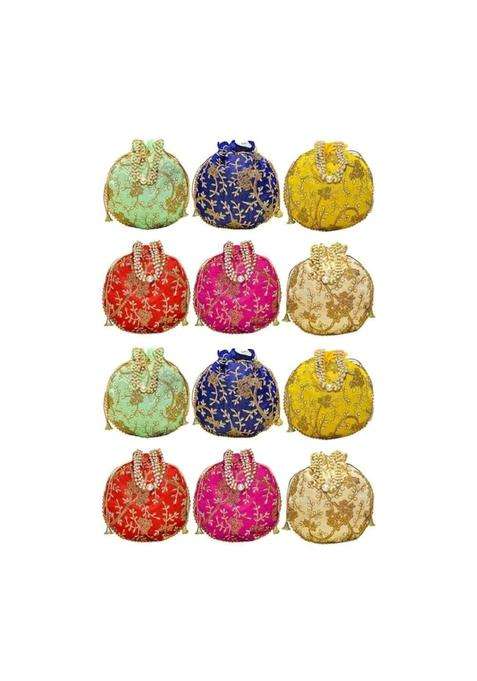AT Ankit Traders Embroidered Floral Design Potli Bag with Moti Handle Pack of 12