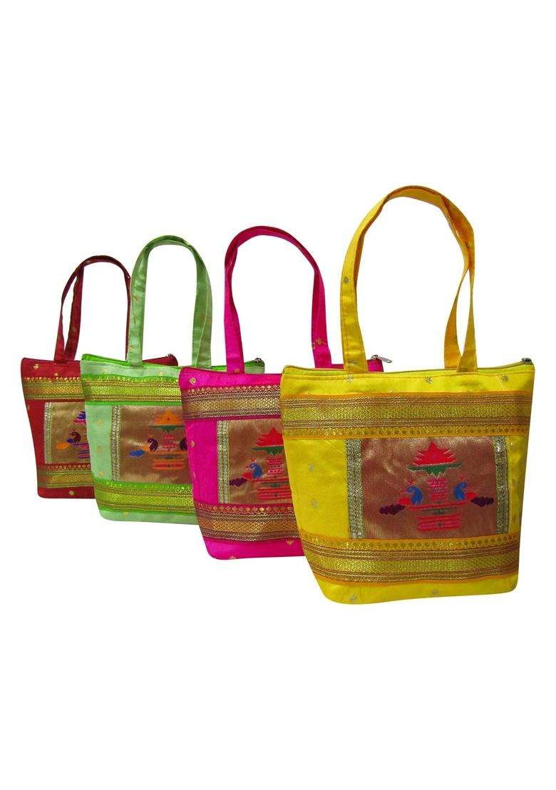 Purple Pink Traditional Paithani Purses for Wedding Return Gift Women Wholesale Bridal Giveaways Potli Bag - Indya