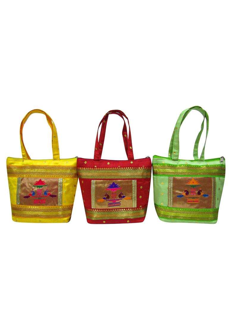 Purple Pink Traditional Paithani Purses for Wedding Return Gift Women Wholesale Bridal Giveaways Potli Bag - Indya