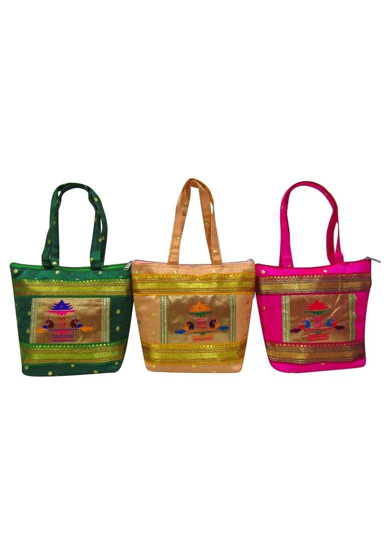 Purple Pink Traditional Paithani Purses for Wedding Return Gift Women Wholesale Bridal Giveaways Potli Bag - Indya
