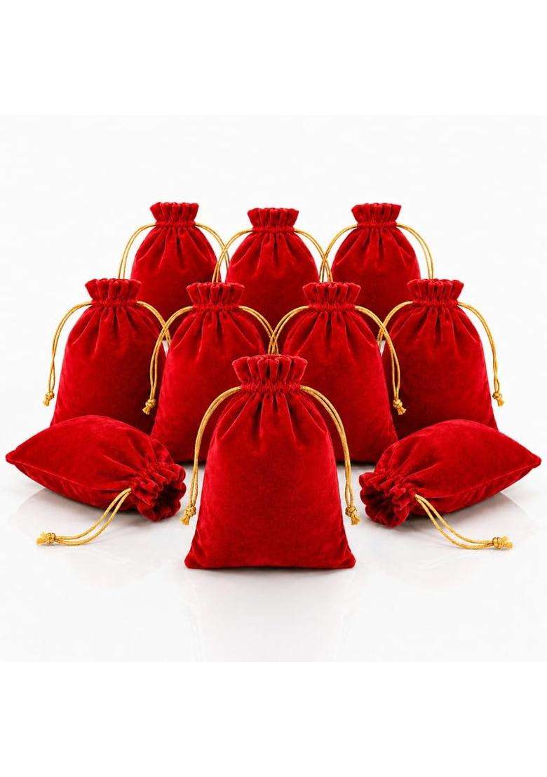 Dulhan Vibrant Velvet Potli Bags for Return Gift Pouch for Wedding Gifts Set of 10 - Indya