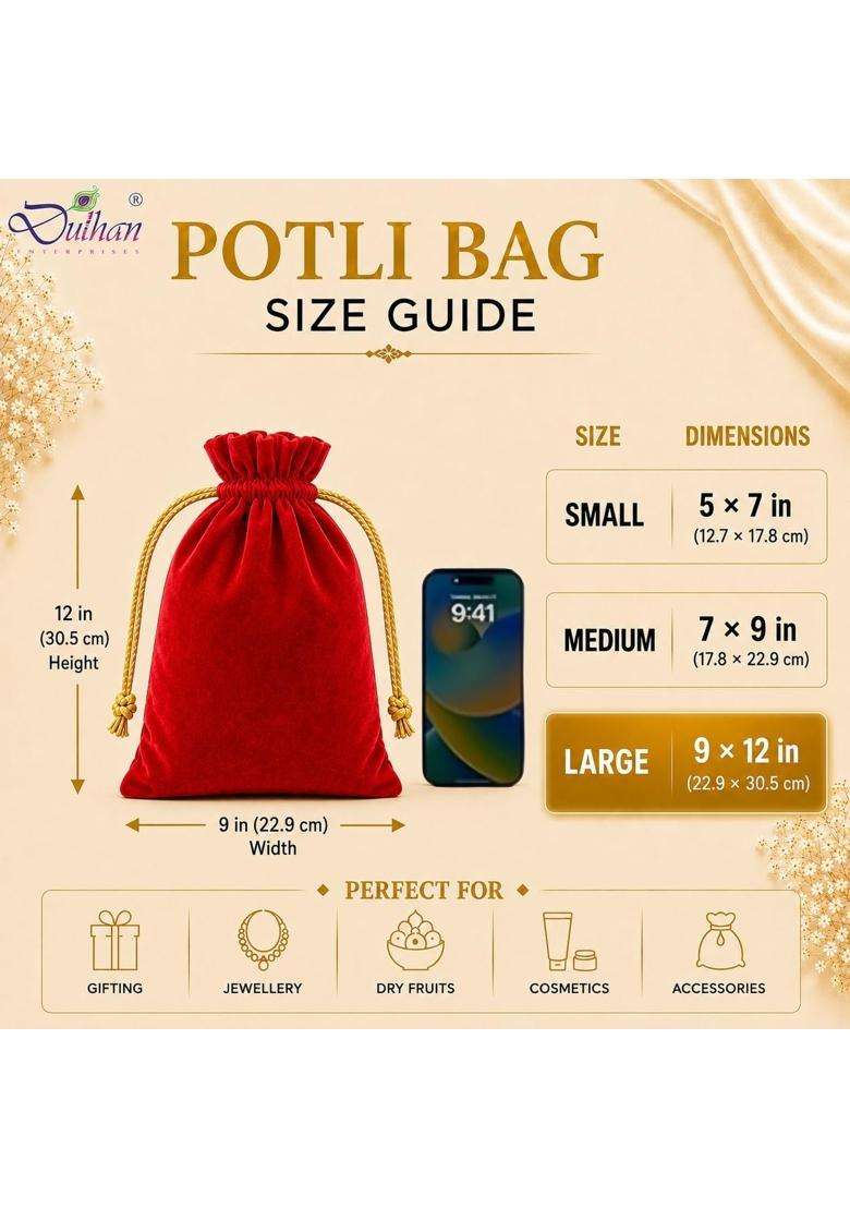 Dulhan Vibrant Velvet Potli Bags for Return Gift Pouch for Wedding Gifts Set of 10 - Indya