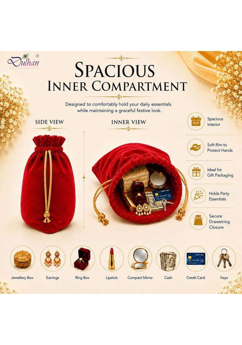 Dulhan Vibrant Velvet Potli Bags for Return Gift Pouch for Wedding Gifts Set of 10 - Indya