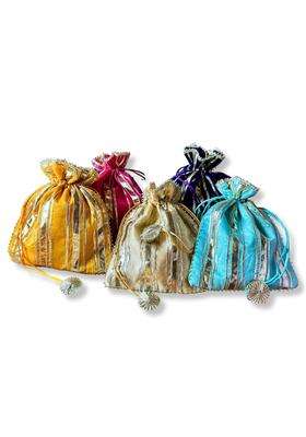 Haldi Mehendi Shaadi 5 Pcs Handmade Jaipuri Potli Bags with Golden Gota Patti Work and Tassel Drawstring