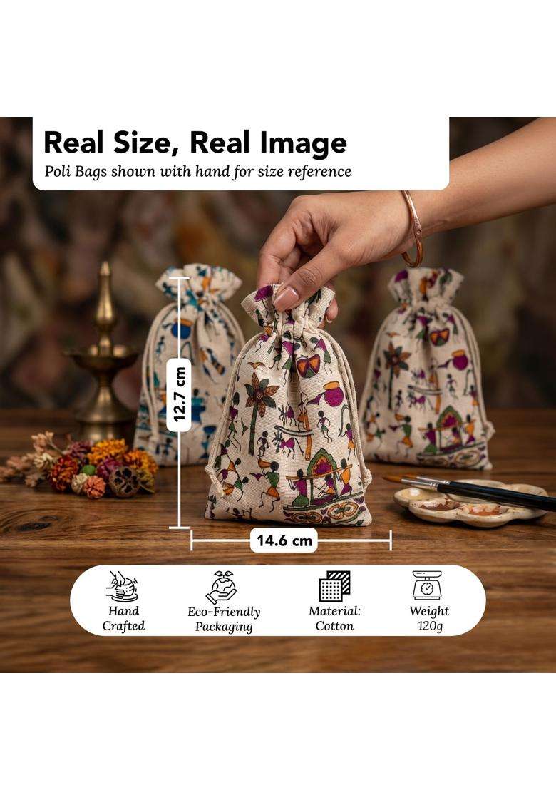 Ekhasa Multicolor Small Potli Bags for Return Gift Handcrafted Cloth Drawstring Gift Pouches Pack of 10 - Indya