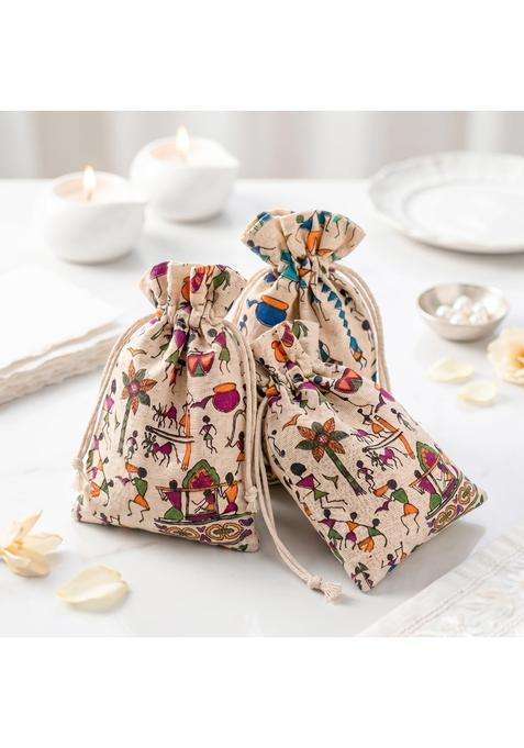Ekhasa Multicolor Small Potli Bags for Return Gift Handcrafted Cloth Drawstring Gift Pouches Pack of 10