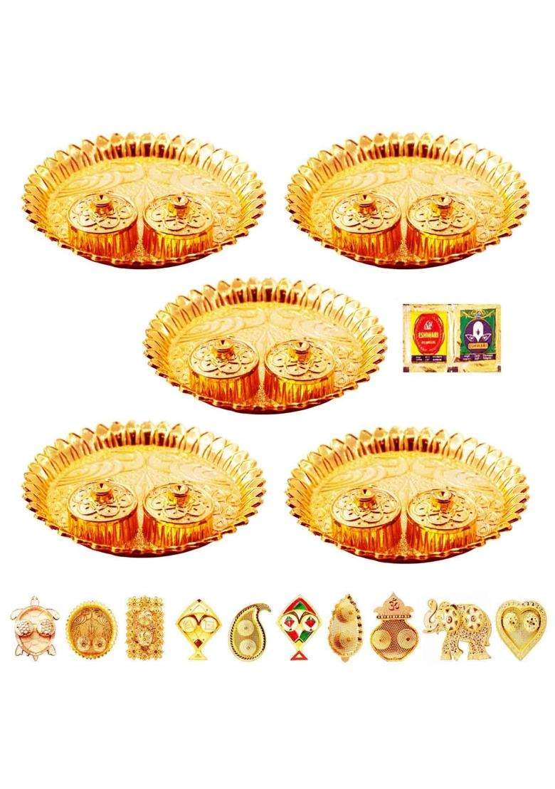 SAI Praseeda Round Shape Kumkum Box or Sindoor Daani Gold Pack of 5 - Indya