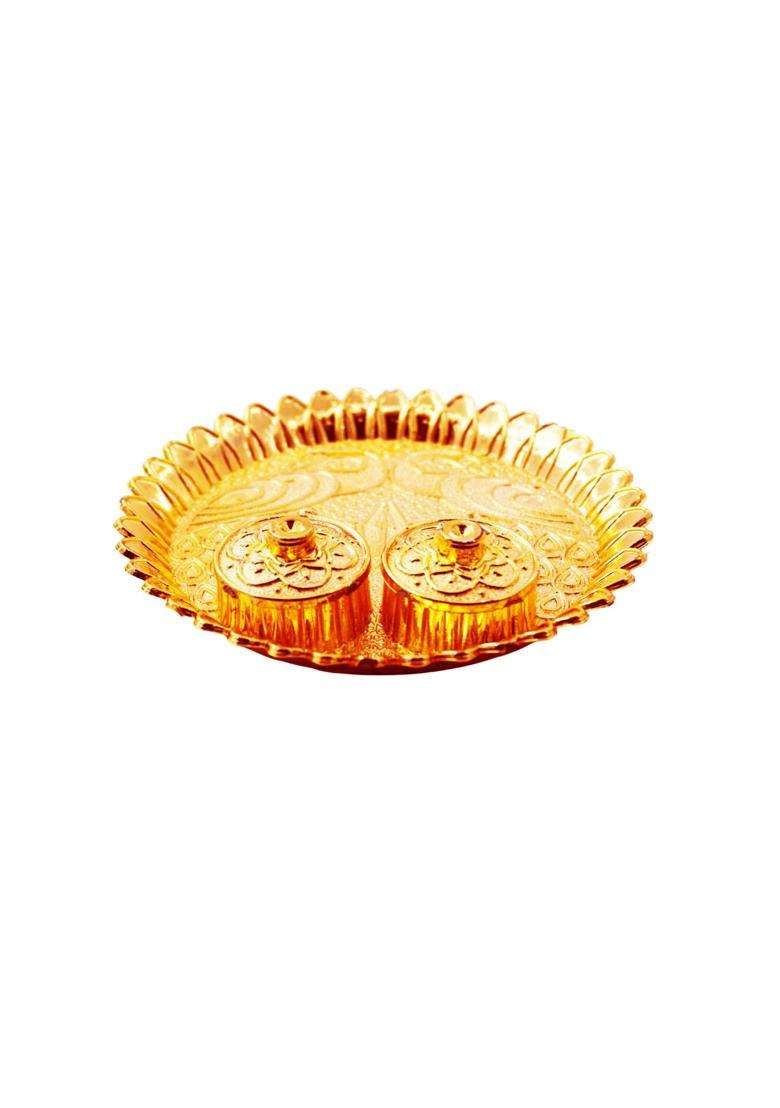SAI Praseeda Round Shape Kumkum Box or Sindoor Daani Gold Pack of 5 - Indya
