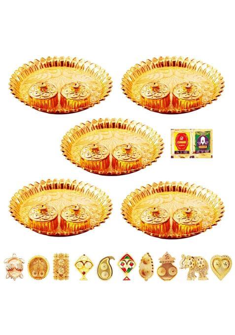 SAI Praseeda Round Shape Kumkum Box or Sindoor Daani Gold Pack of 5