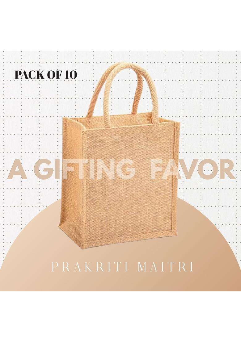 Prakriti Maitri Plain Jute Bags for Return Gift Bags in Bulk Pack of 10 - Indya