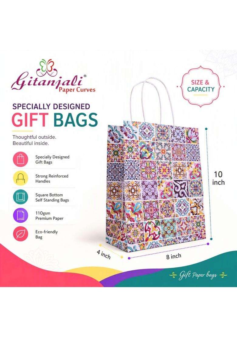 Gitanjali Paper Curves Gift Bags 25Pcs 8x4x10 Inch Paper Bags for Return Gifts Paper Gift Bag Pack of 25 - Indya