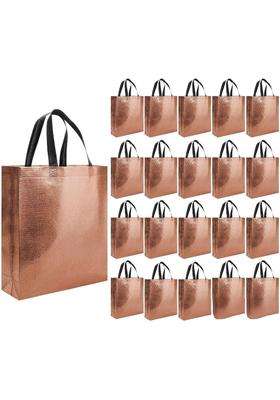 Evafly Copper Gift Bag Medium Size L13 X W12 X D4 Inch Resuable Non Woven Shiny Metallic Laminated Pack of 20