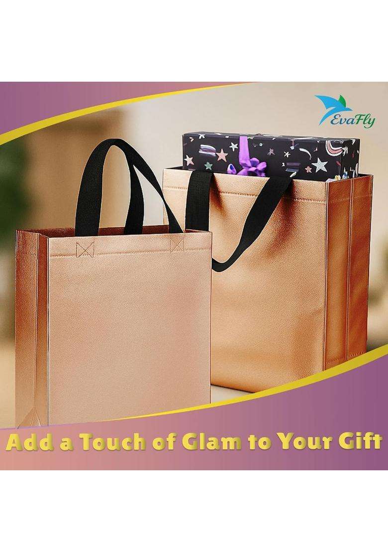 Evafly Copper Gift Bag Medium Size L13 X W12 X D4 Inch Resuable Non Woven Shiny Metallic Laminated Pack of 20 - Indya