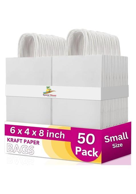 Rangit Bhumi White Kraft Paper Bags with Handles 50Pcs Small Return Gift Bags Bulk Retail Shopping