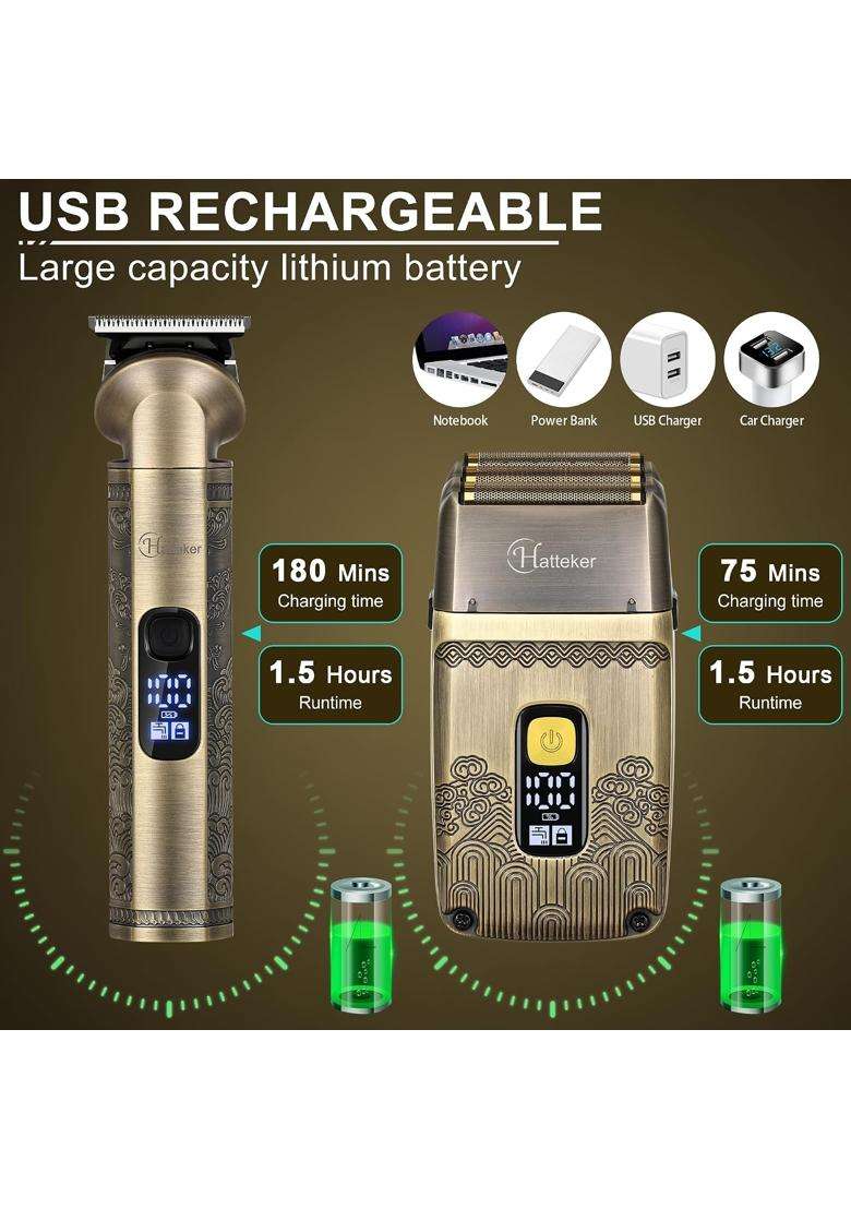 Hatteker Professional Hair Clipper Electric Razor Foil Shavers for Men Body Nose Ear Hair Grooming Kit - Indya