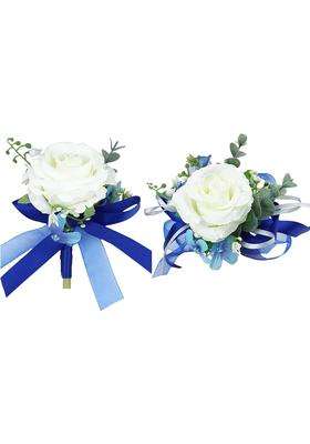 Mafeloe Wrist Corsage and Boutonniere Set Artificial Rose Flowers Accessories for Groom Bride Groomsmen