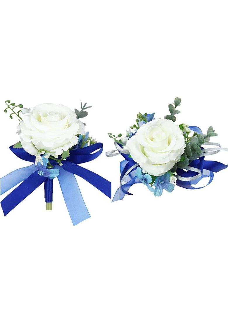 Mafeloe Wrist Corsage and Boutonniere Set Artificial Rose Flowers Accessories for Groom Bride Groomsmen - Indya
