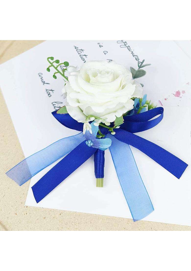 Mafeloe Wrist Corsage and Boutonniere Set Artificial Rose Flowers Accessories for Groom Bride Groomsmen - Indya