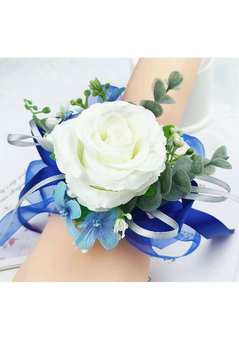 Mafeloe Wrist Corsage and Boutonniere Set Artificial Rose Flowers Accessories for Groom Bride Groomsmen - Indya