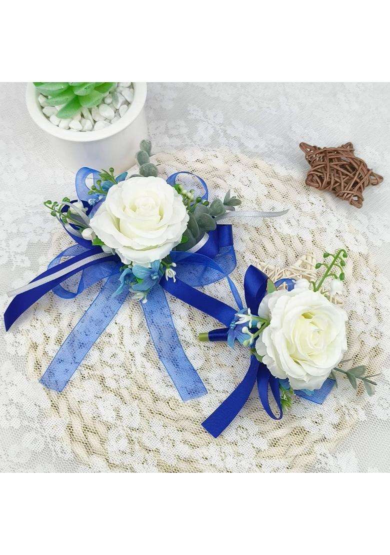 Mafeloe Wrist Corsage and Boutonniere Set Artificial Rose Flowers Accessories for Groom Bride Groomsmen - Indya