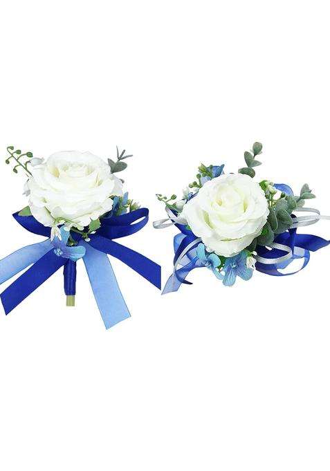 Mafeloe Wrist Corsage and Boutonniere Set Artificial Rose Flowers Accessories for Groom Bride Groomsmen